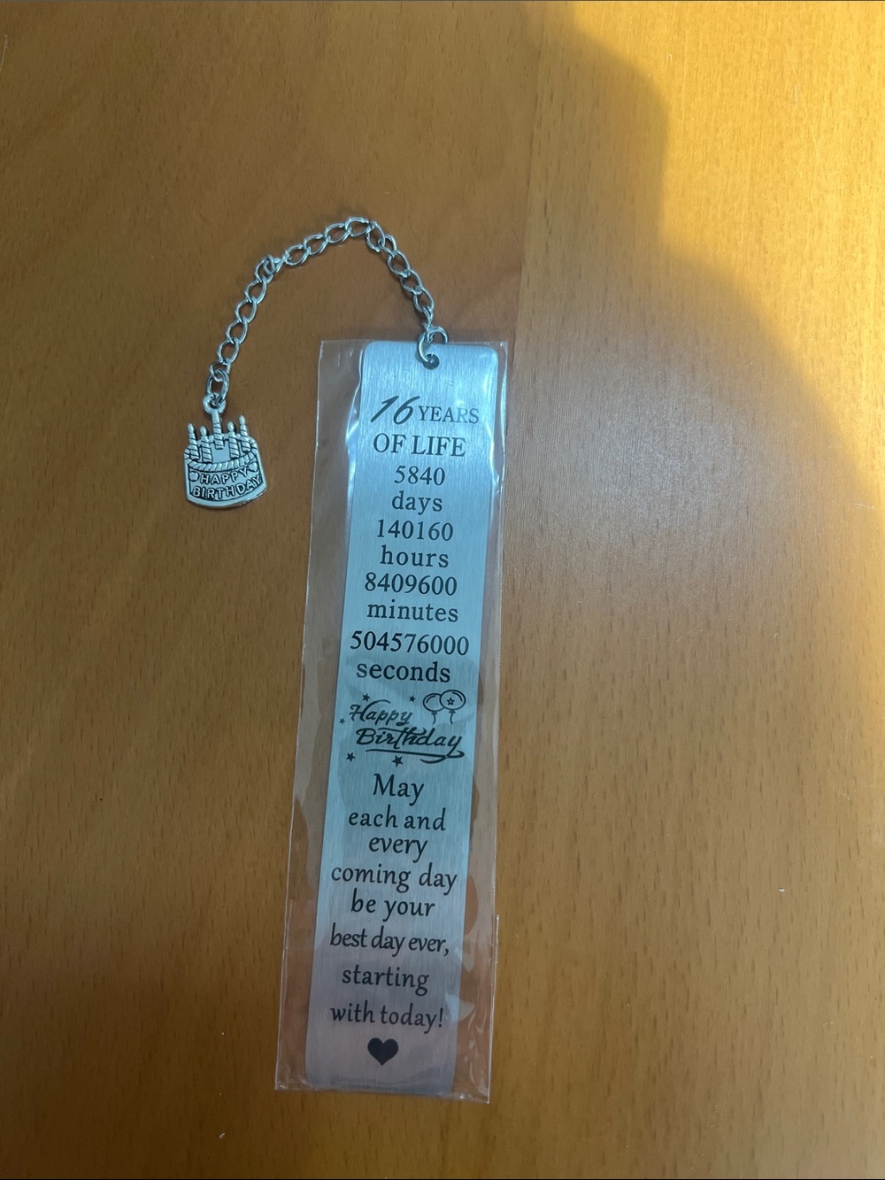 New Silver Tone 16 Years of Life Bookmark with Cake Charm